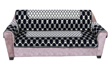 Nendle Latest Cotton Abstract Design 5 Seater Sofa Cover Set with Arms for Living Room (Black, 12 Pieces)